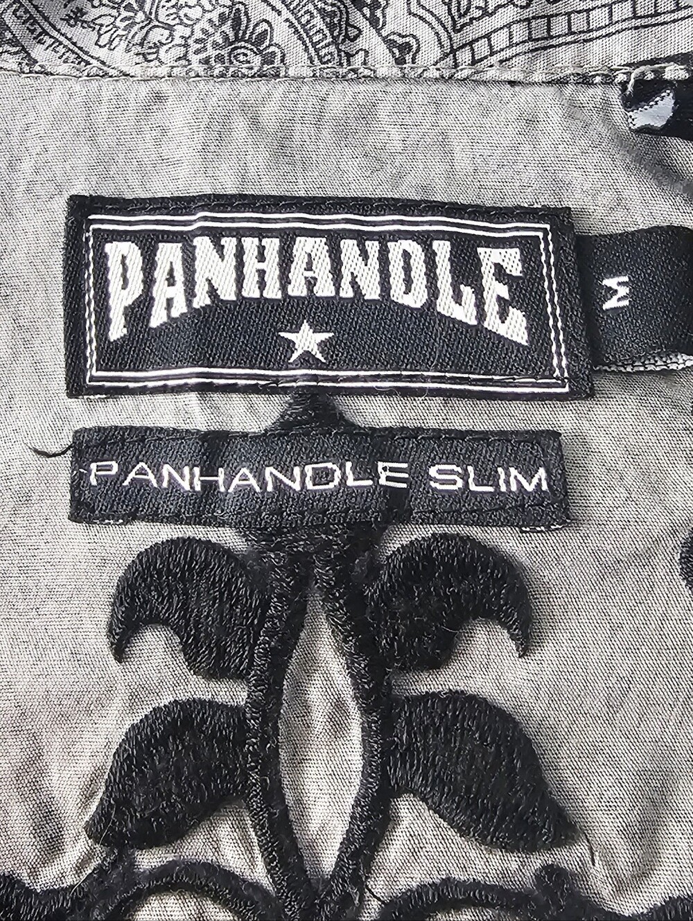 Panhandle Slim Women's Medium Black Gray Paisley Embroidered Pearl Snap Western - Picture 3 of 9